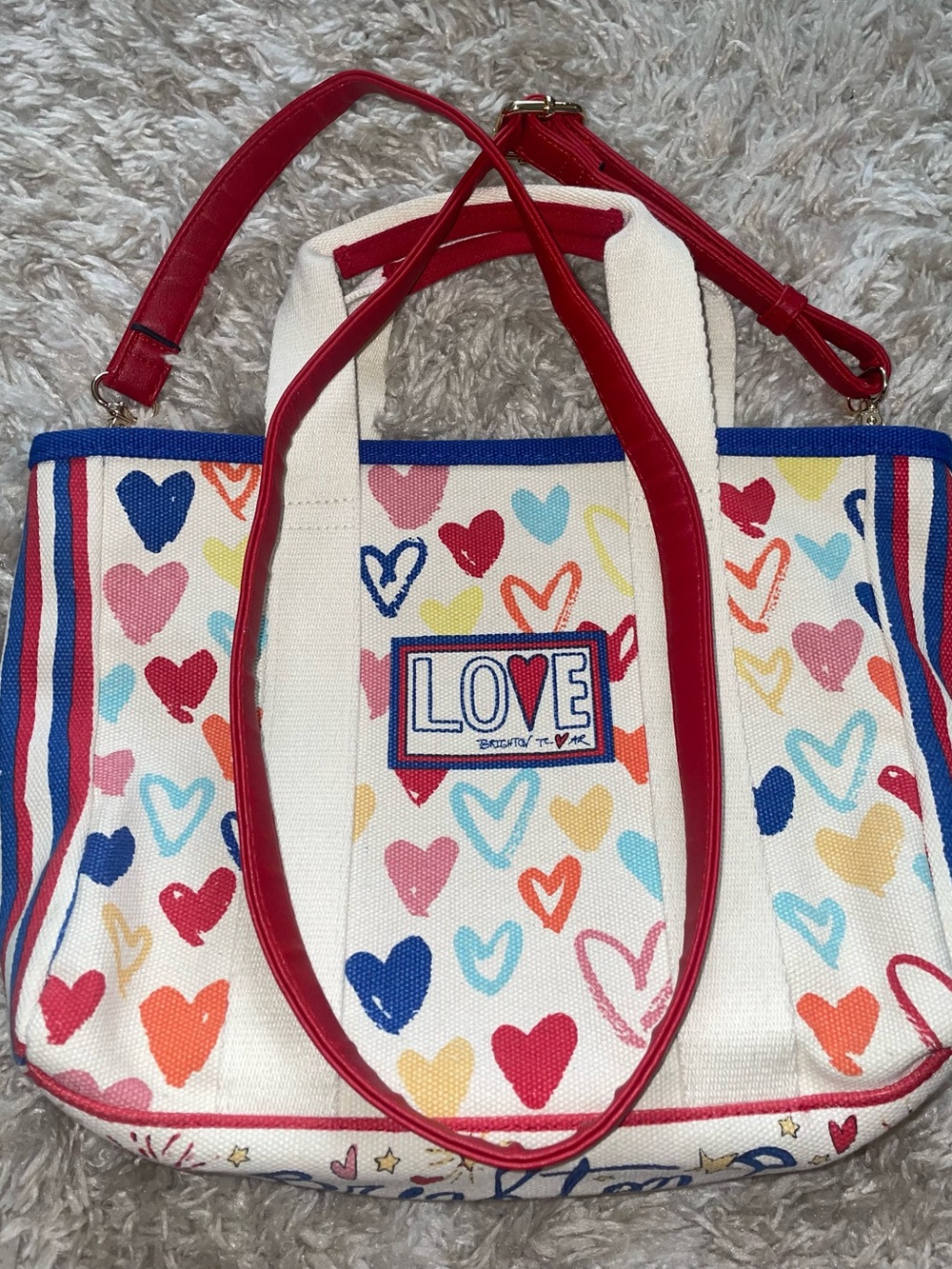 Brighton Canvas Multicolor Heart Mini Tote ❤️💛💙